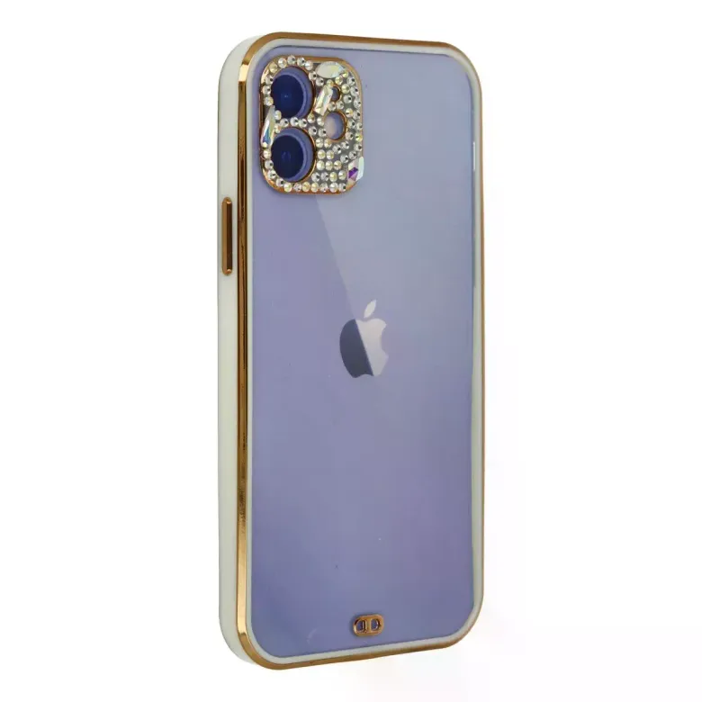iPhone 12 Kılıf Liva Taşlı Silikon - Beyaz