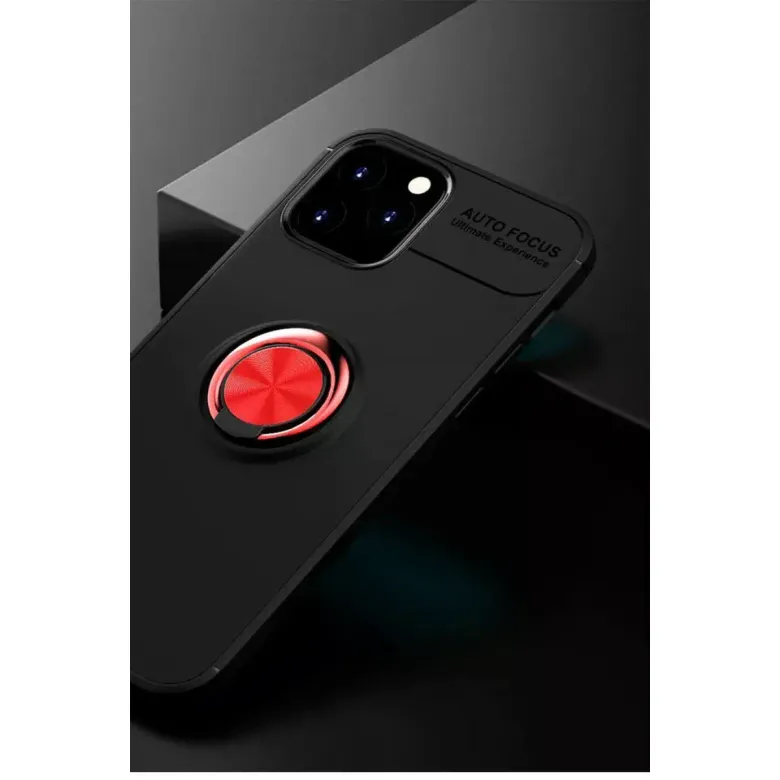 İphone 12 Kılıf Range Yüzüklü Silikon - Siyah-kırmızı
