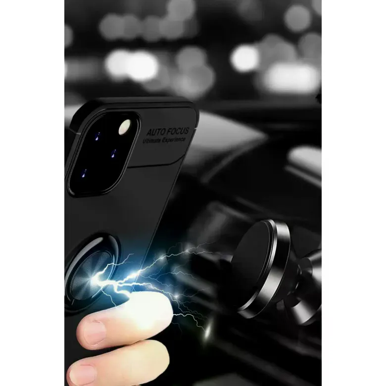 İphone 12 Kılıf Range Yüzüklü Silikon - Siyah-mavi