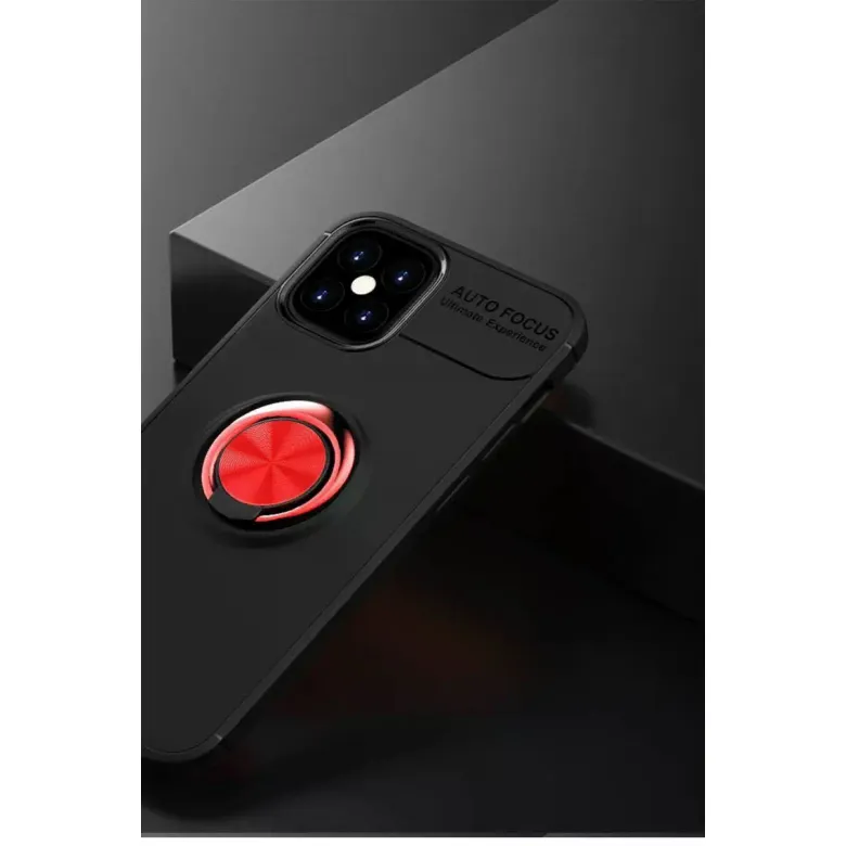 İphone 12 Mini Kılıf Range Yüzüklü Silikon - Siyah-kırmızı