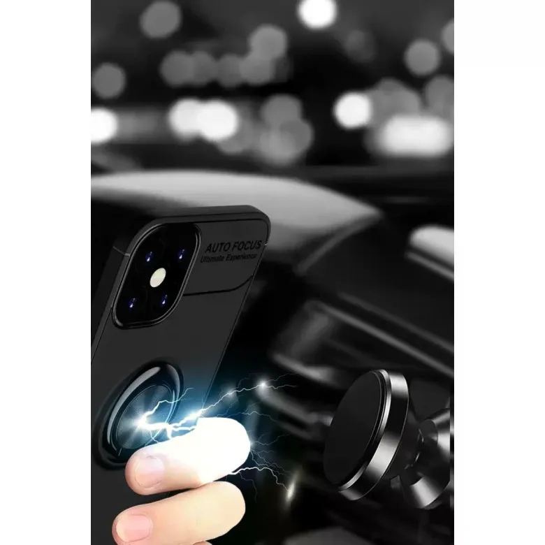 İphone 12 Mini Kılıf Range Yüzüklü Silikon - Siyah-kırmızı