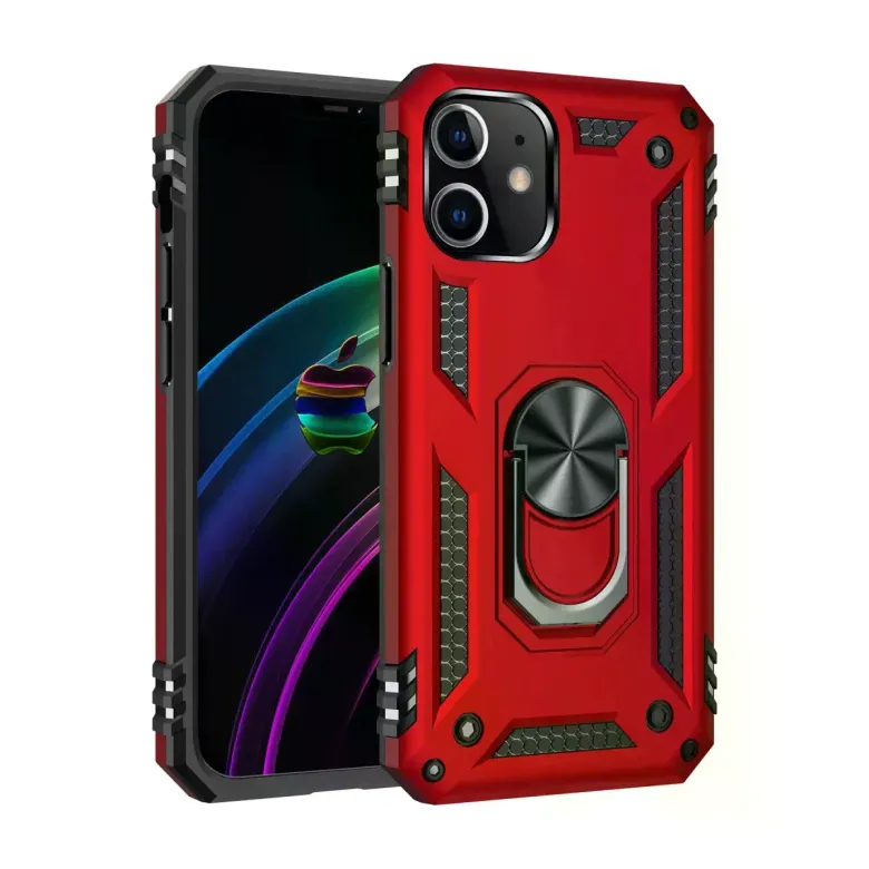 İphone 12 Mini Kılıf Sofya Yüzüklü Silikon Kapak - Kırmızı
