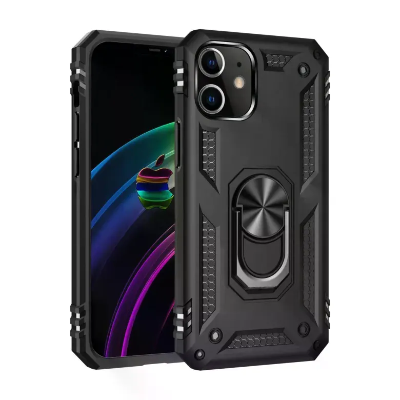 İphone 12 Mini Kılıf Sofya Yüzüklü Silikon Kapak - Siyah