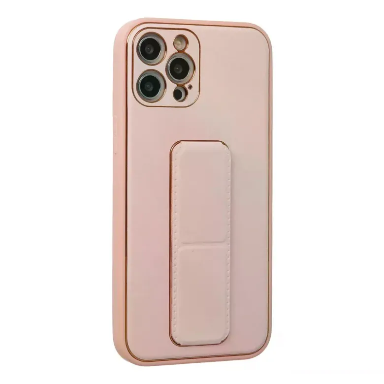 iPhone 12 Pro Kılıf Coco Deri Standlı Kapak - Pembe