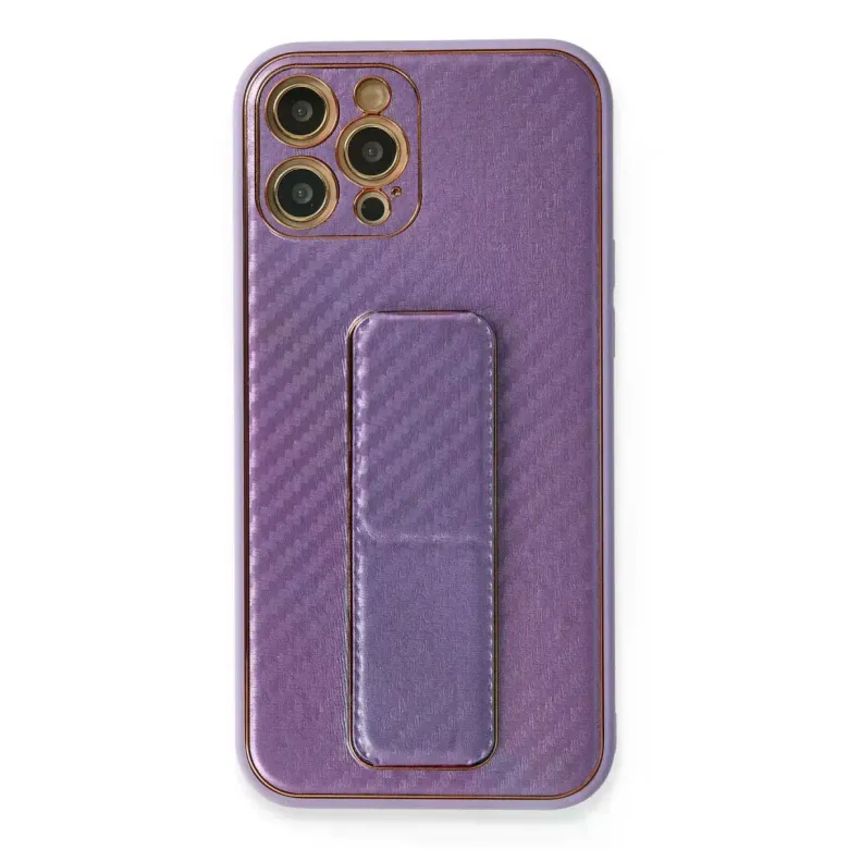 İphone 12 Pro Kılıf Coco Karbon Standlı Kapak - Mor