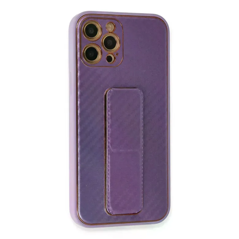 İphone 12 Pro Kılıf Coco Karbon Standlı Kapak - Mor