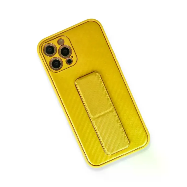İphone 12 Pro Kılıf Coco Karbon Standlı Kapak - Sarı