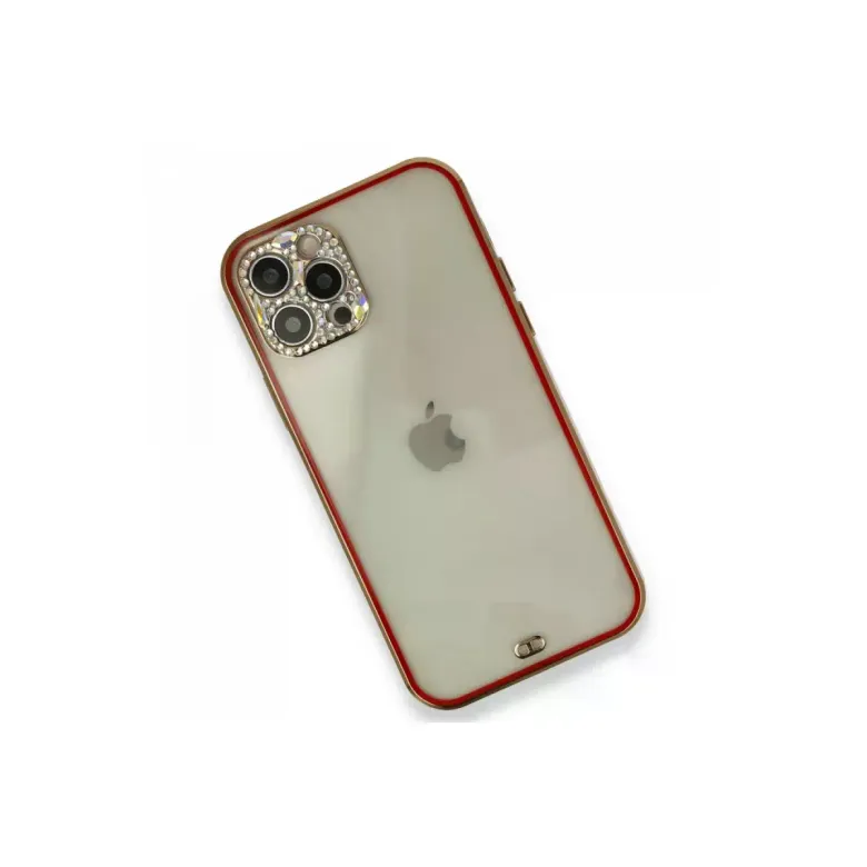iPhone 12 Pro Kılıf Liva Taşlı Silikon - Kırmızı