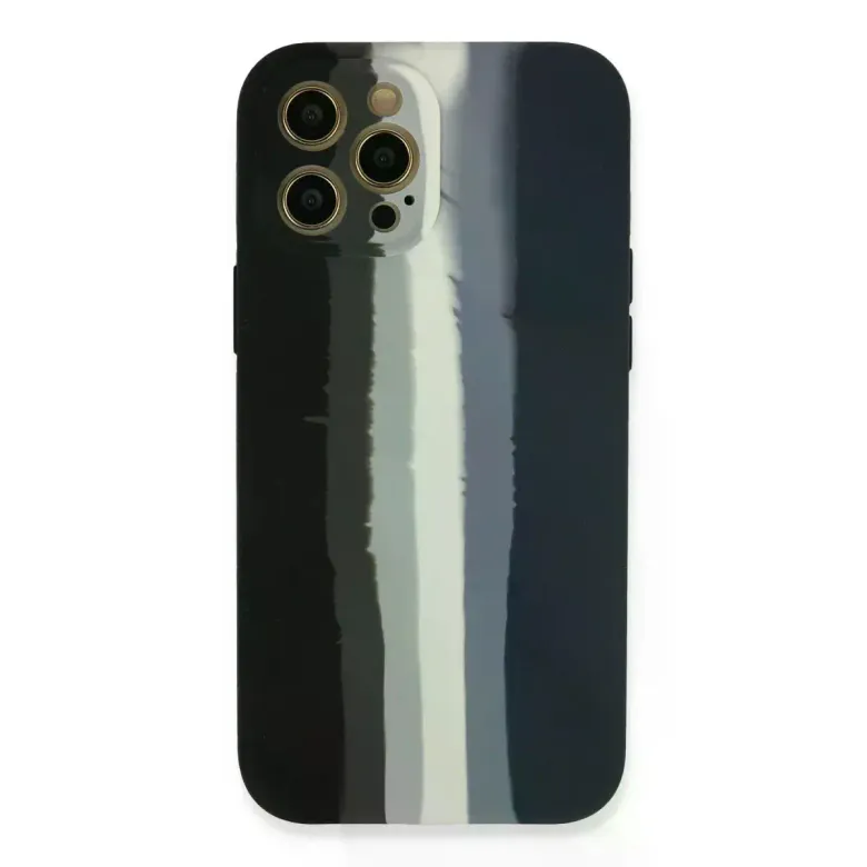 İphone 12 Pro Max Kılıf Ebruli Lansman Silikon - Siyah-lacivert