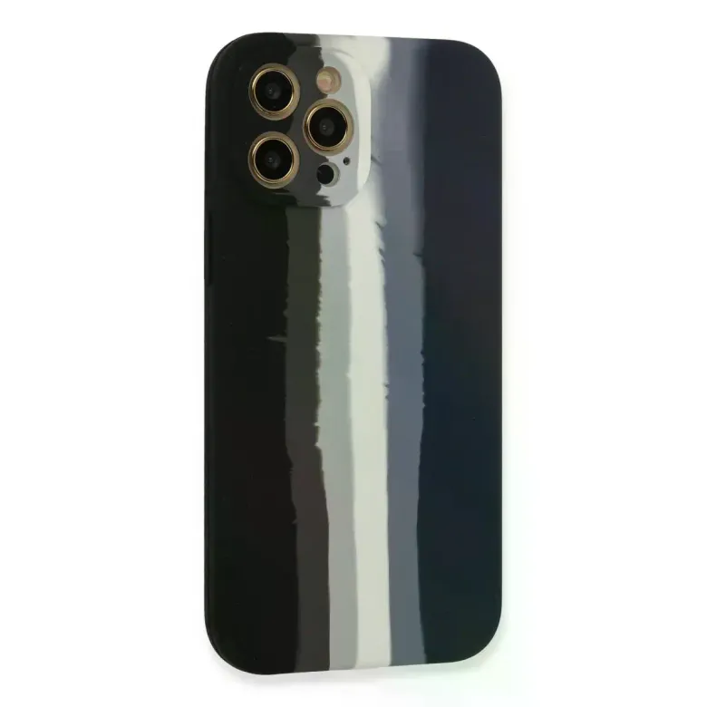 İphone 12 Pro Max Kılıf Ebruli Lansman Silikon - Siyah-lacivert