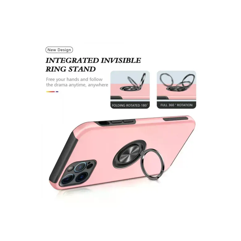 iPhone 12 Pro Max Kılıf Elit Yüzüklü Kapak - Pembe