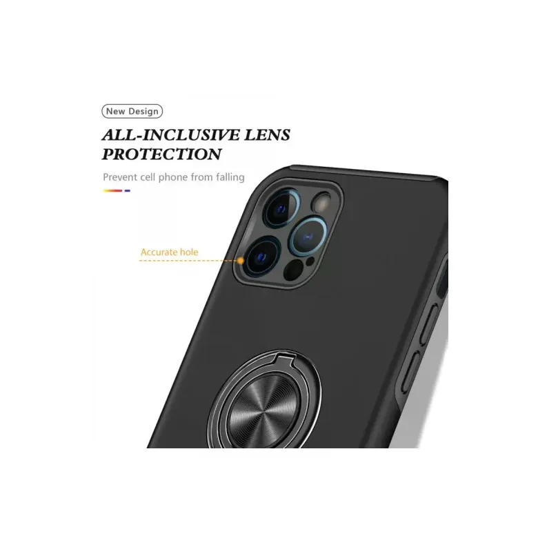 iPhone 12 Pro Max Kılıf Elit Yüzüklü Kapak - Siyah