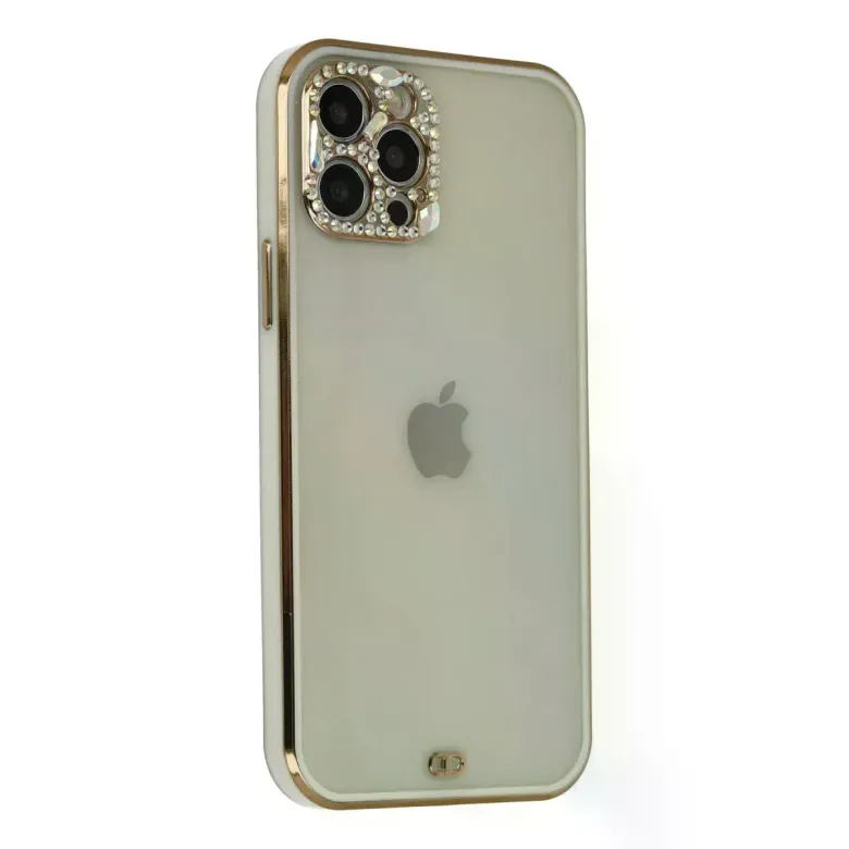 iPhone 12 Pro Max Kılıf Liva Taşlı Silikon - Beyaz