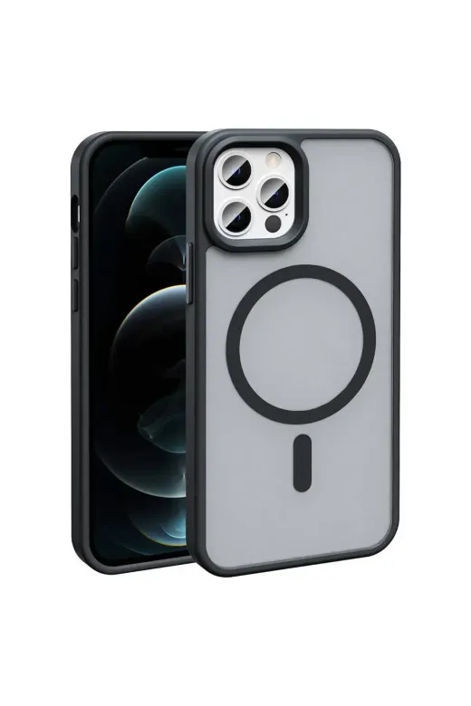 Iphone 12 Pro Max Kılıf Magsafe Şarj Özellikli Mat Arka Yüzey Zore Sio Kapak-Siyah
