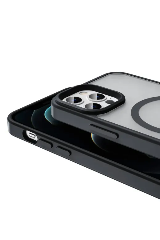 Iphone 12 Pro Max Kılıf Magsafe Şarj Özellikli Mat Arka Yüzey Zore Sio Kapak-Siyah