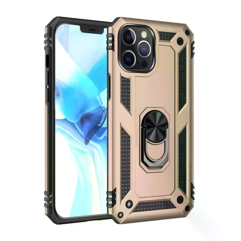 İphone 12 Pro Max Kılıf Sofya Yüzüklü Silikon Kapak - Gold