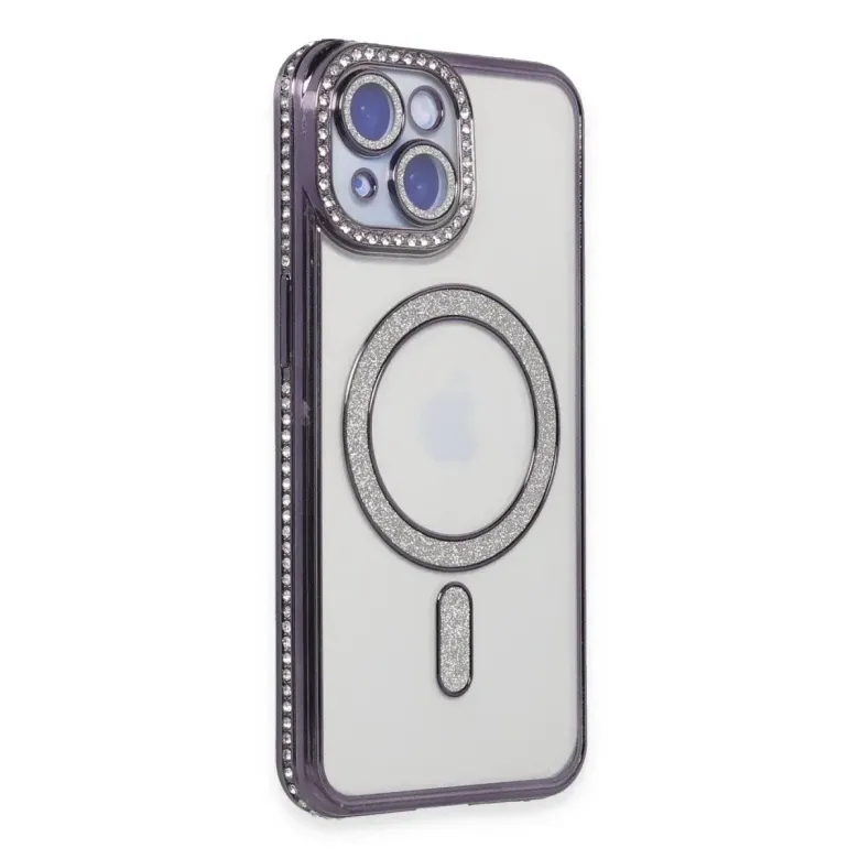 İphone 13 Kılıf Joke Simli Magneticsafe Kılıf - Derin Mor