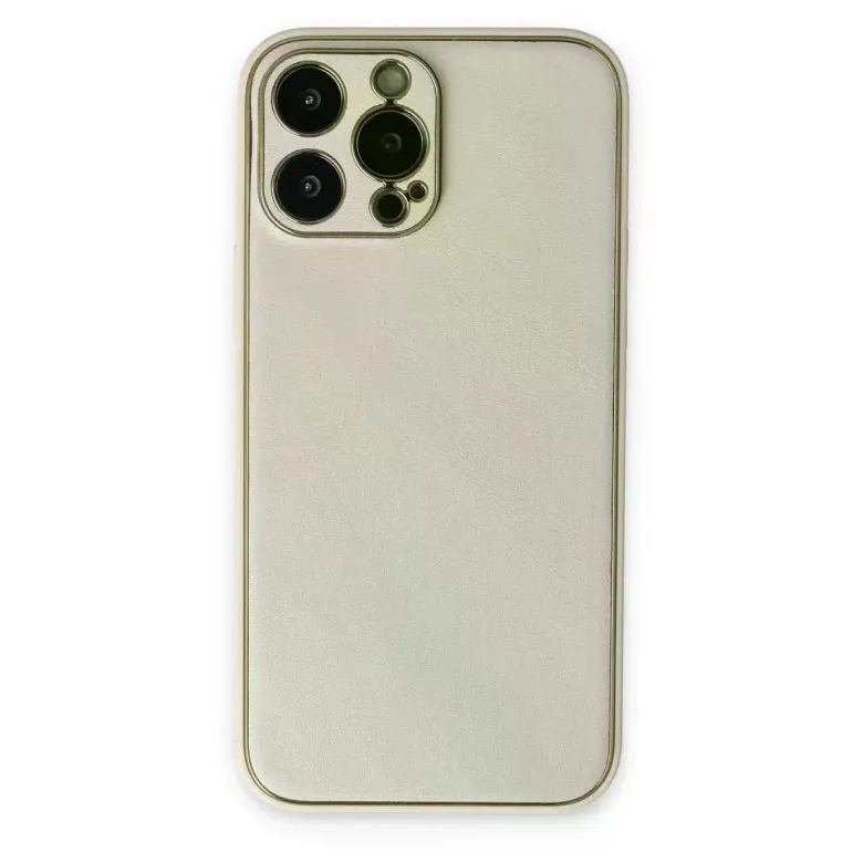 İphone 13 Pro Kılıf Coco Deri Silikon Kapak - Beyaz