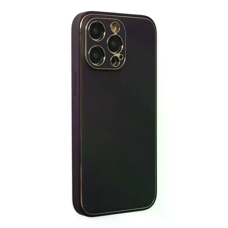 İphone 13 Pro Kılıf Coco Deri Silikon Kapak - Derin Mor