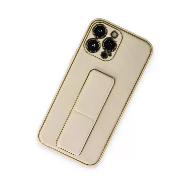 İphone 13 Pro Kılıf Coco Deri Standlı Kapak - Gold