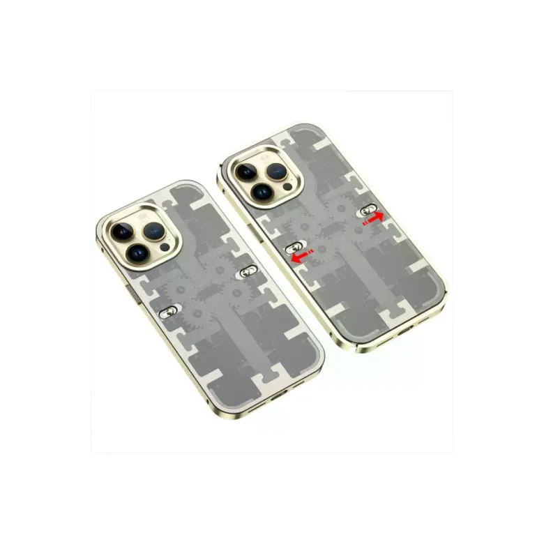 iPhone 13 Pro Kılıf Mekanik Bumper Kapak - Gold