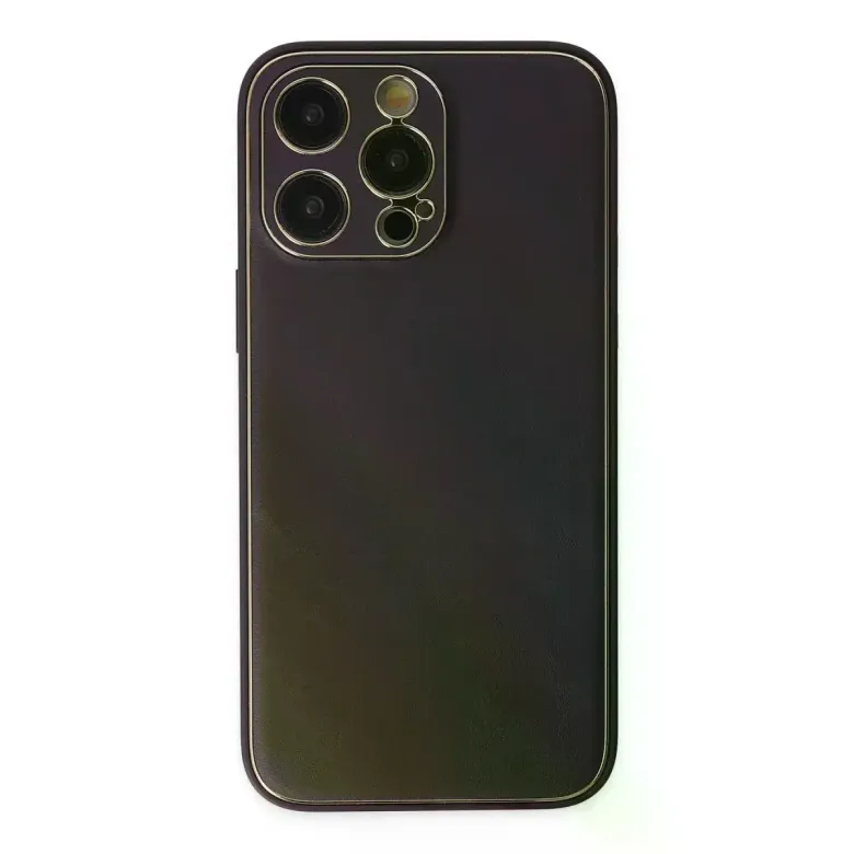 İphone 13 Pro Max Kılıf Coco Deri Silikon Kapak - Derin Mor