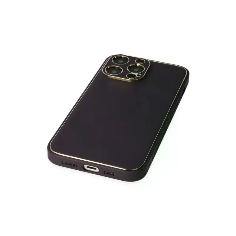 İphone 13 Pro Max Kılıf Coco Deri Silikon Kapak - Derin Mor
