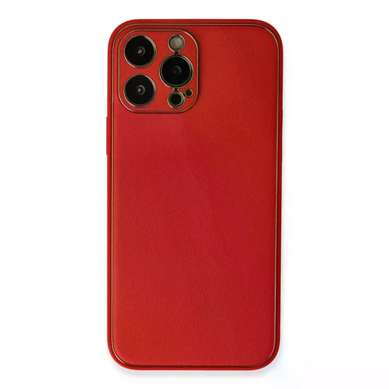 İphone 13 Pro Max Kılıf Coco Deri Silikon Kapak - Kırmızı