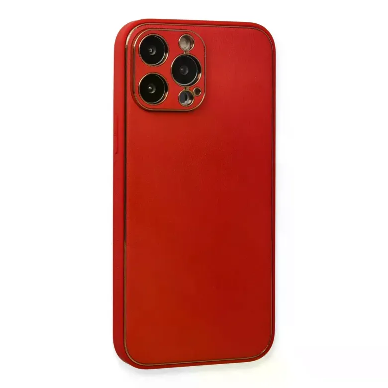 İphone 13 Pro Max Kılıf Coco Deri Silikon Kapak - Kırmızı