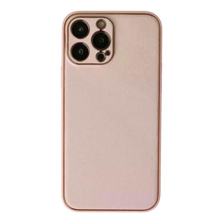 İphone 13 Pro Max Kılıf Coco Deri Silikon Kapak - Pudra