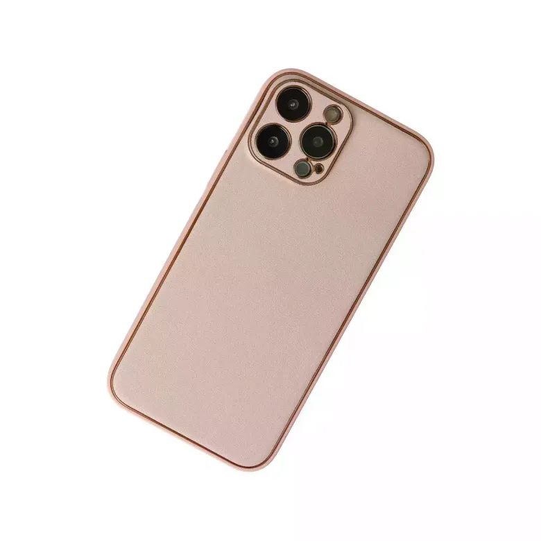 İphone 13 Pro Max Kılıf Coco Deri Silikon Kapak - Pudra