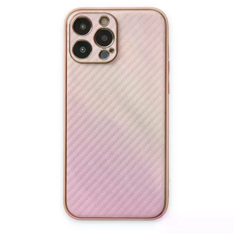 İphone 13 Pro Max Kılıf Coco Karbon Silikon - Pembe