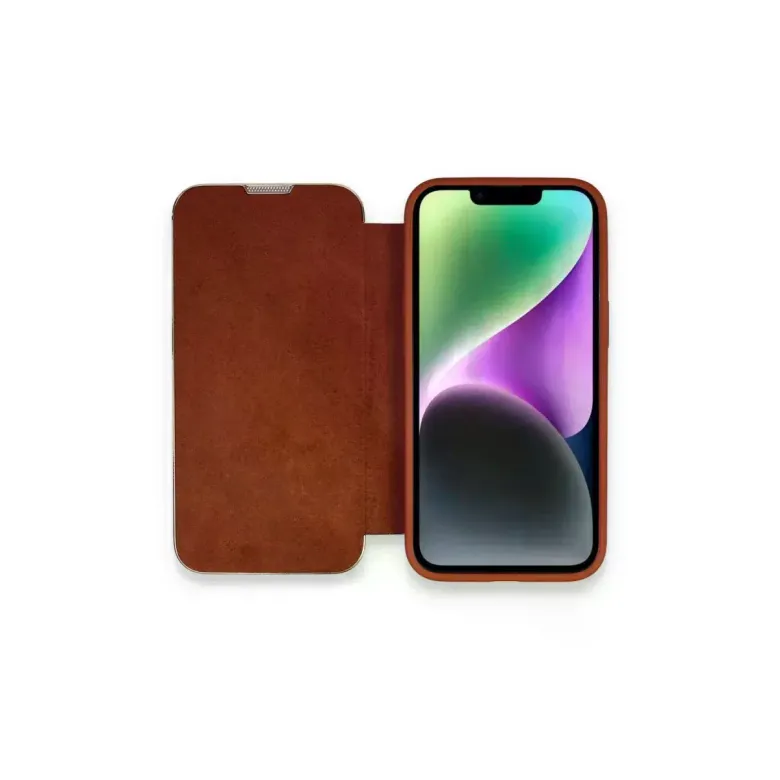 iPhone 13 Pro Max Kılıf Dolpin Kapaklı - Kahverengi