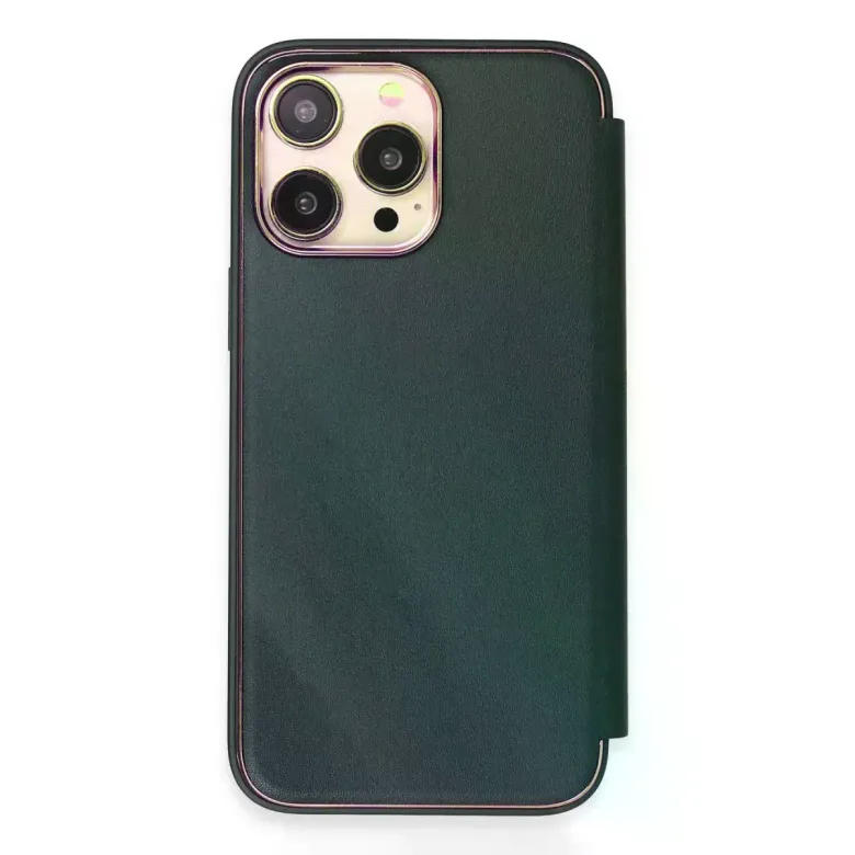 iPhone 13 Pro Max Kılıf Dolpin Kapaklı - Koyu Yeşil