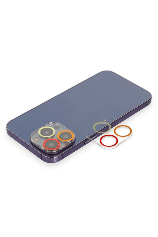 iPhone 13 Pro Max Renkli Kamera Lens Koruma Cam - Turuncu-Kırmızı