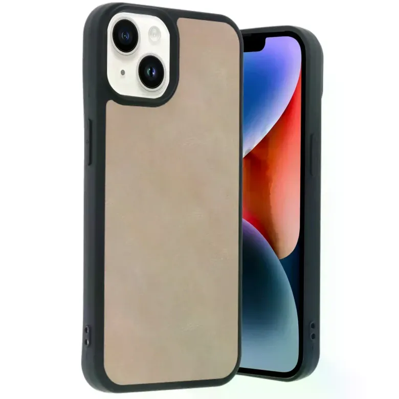 İphone 14 Kılıf Aras Deri Kapak - Pudra