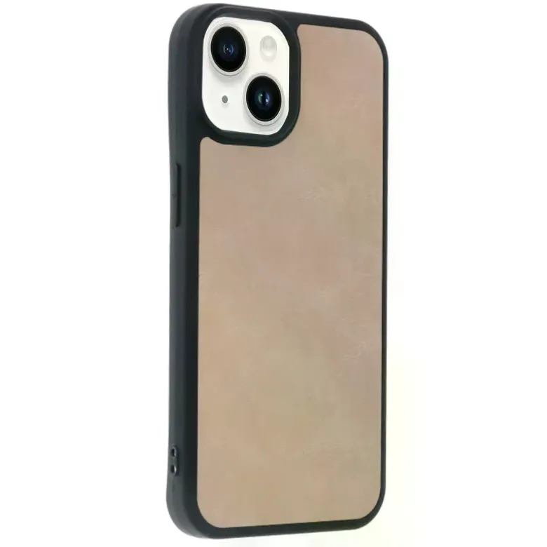İphone 14 Kılıf Aras Deri Kapak - Pudra