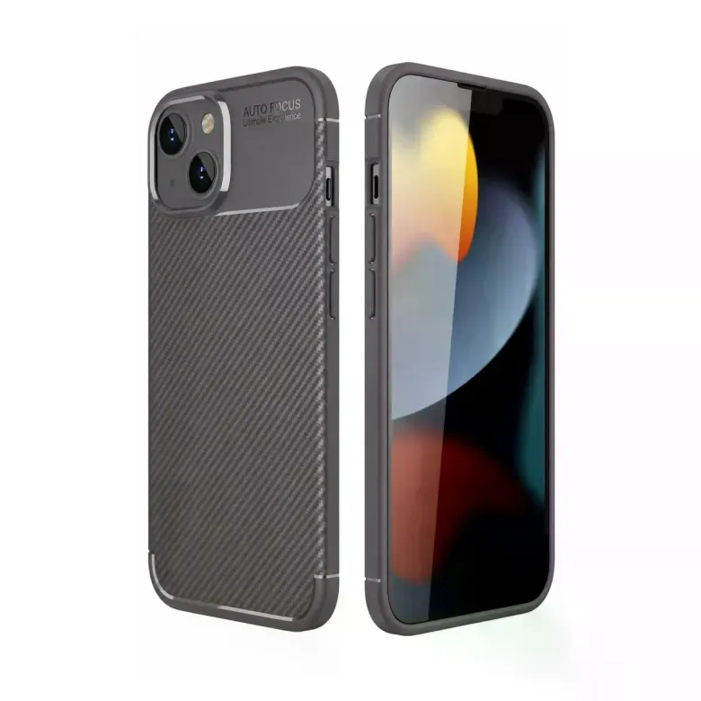 İphone 14 Kılıf Auto Focus Karbon Kapak - Gri