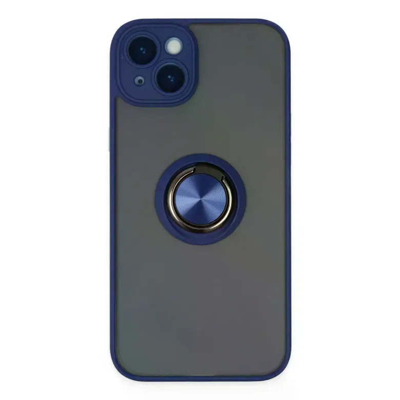 iPhone 14 Kılıf Montreal Yüzüklü Silikon Kapak - Lacivert