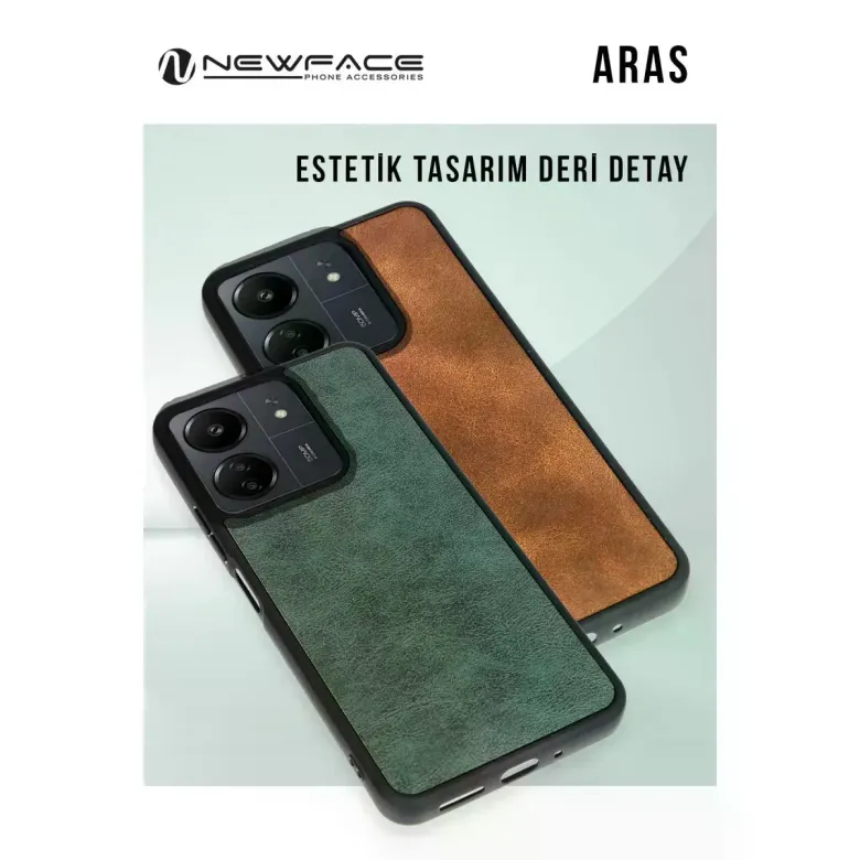 İphone 14 Pro Kılıf Aras Deri Kapak - Taba