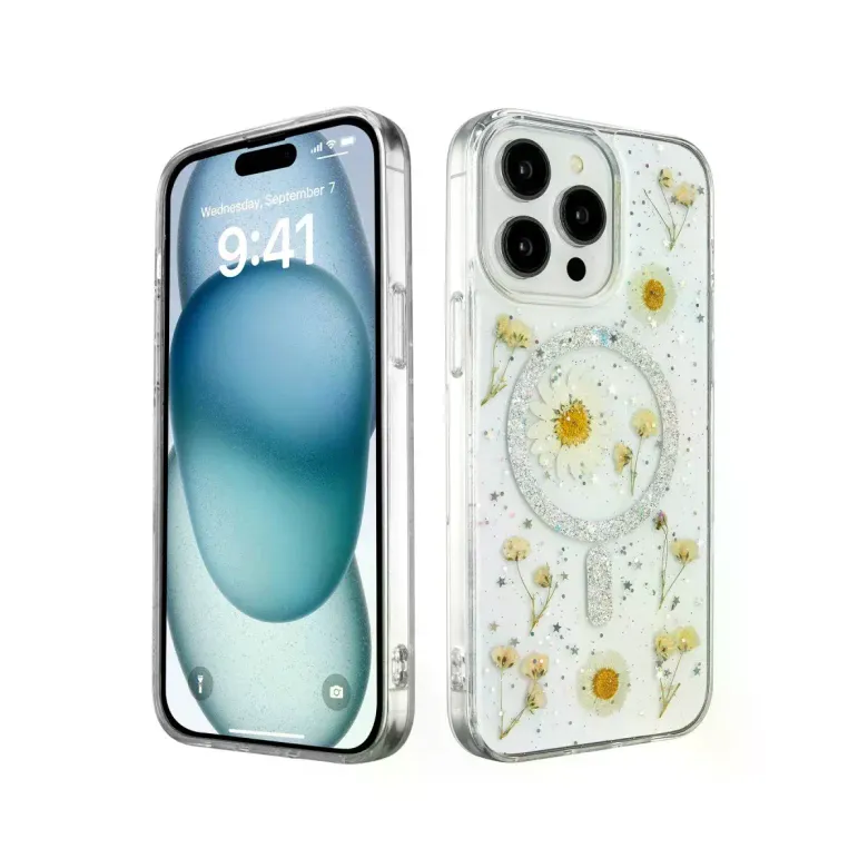 İphone 14 Pro Kılıf Daisy Simli Magsafe Kapak - Gümüş