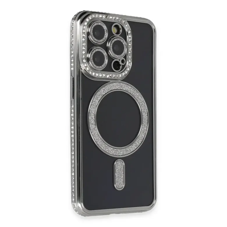 İphone 14 Pro Max Kılıf Joke Simli Magneticsafe Kılıf - Gri