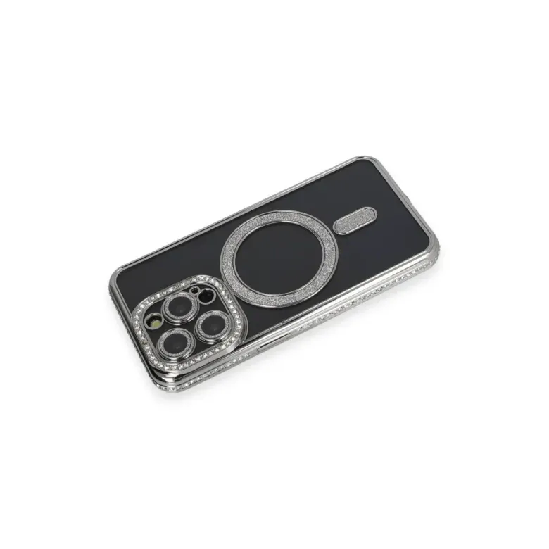 İphone 14 Pro Max Kılıf Joke Simli Magneticsafe Kılıf - Gri