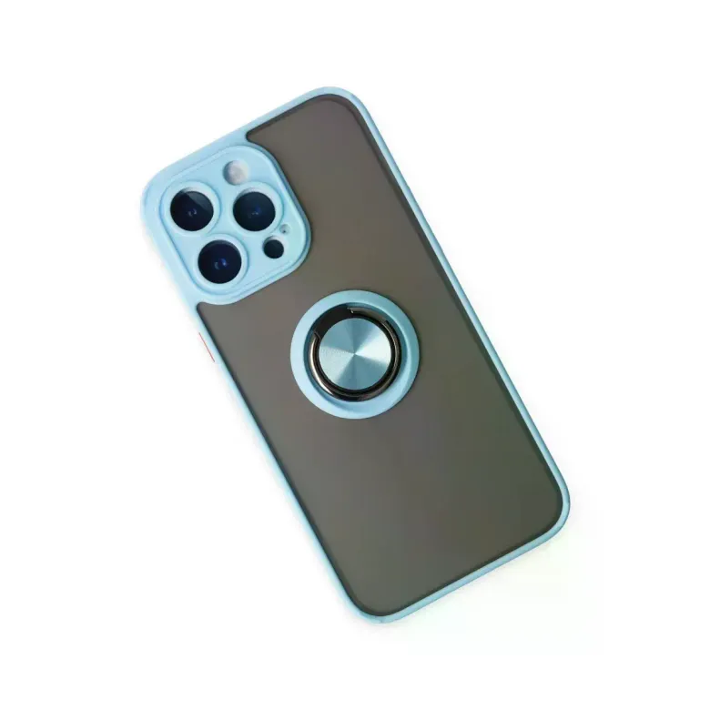 iPhone 14 Pro Max Kılıf Montreal Yüzüklü Silikon Kapak - Buz Mavi