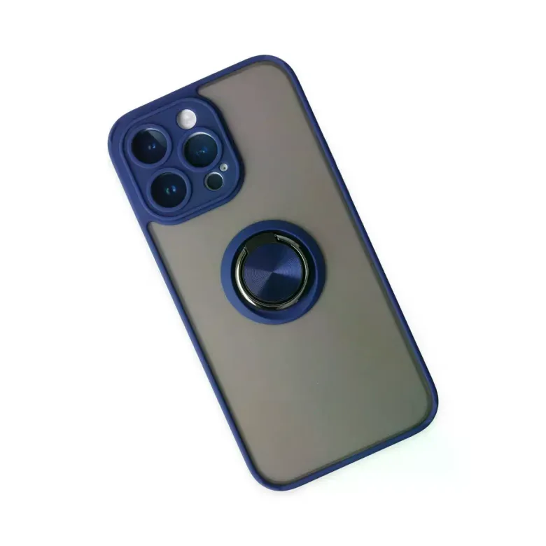 iPhone 14 Pro Max Kılıf Montreal Yüzüklü Silikon Kapak - Lacivert