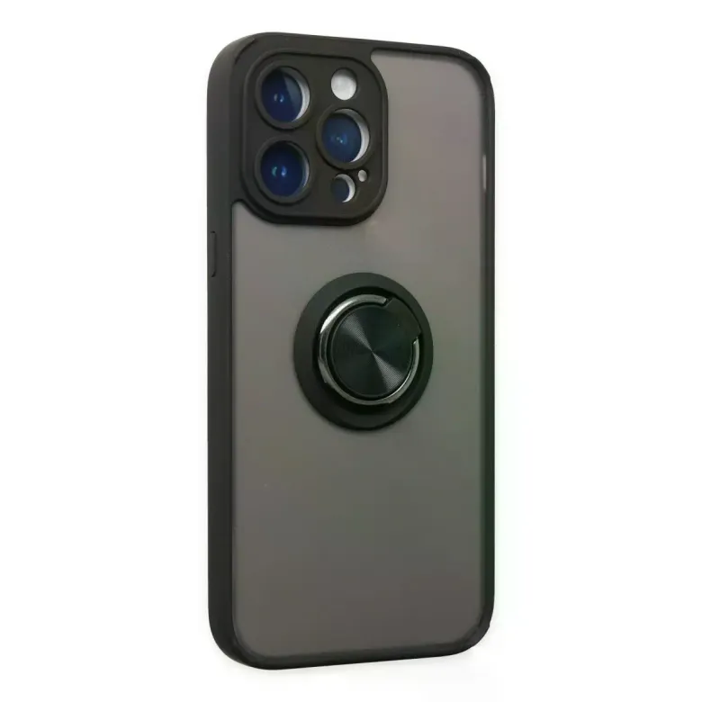 iPhone 14 Pro Max Kılıf Montreal Yüzüklü Silikon Kapak - Siyah