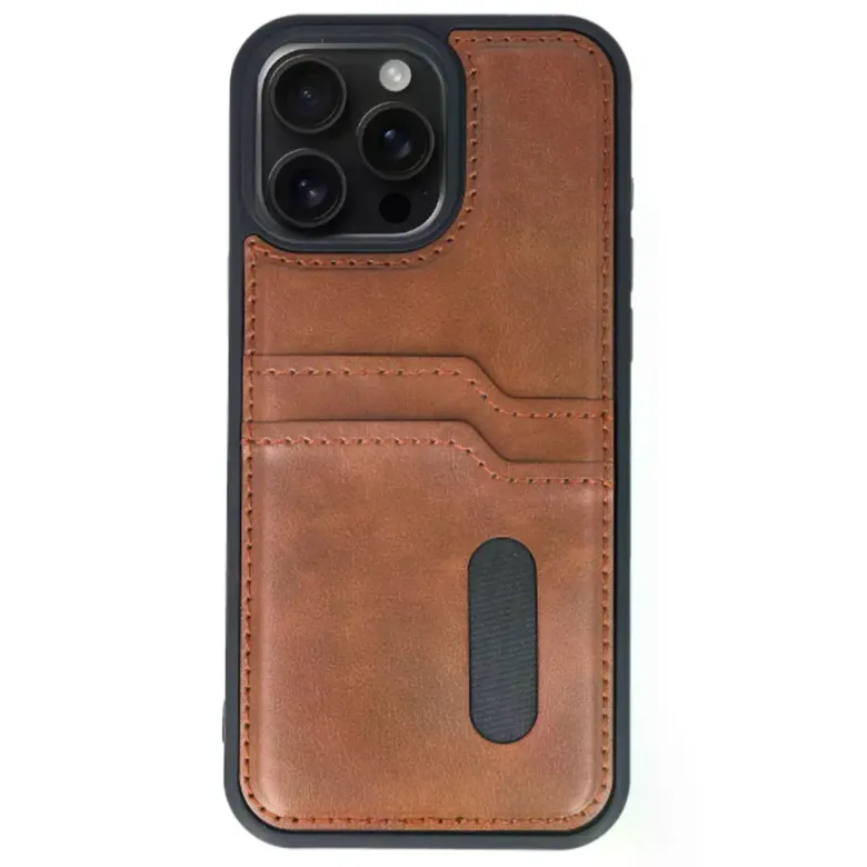 İphone 14 Pro Max Kılıf Sara Kartvizitli Deri Kılıf - Taba