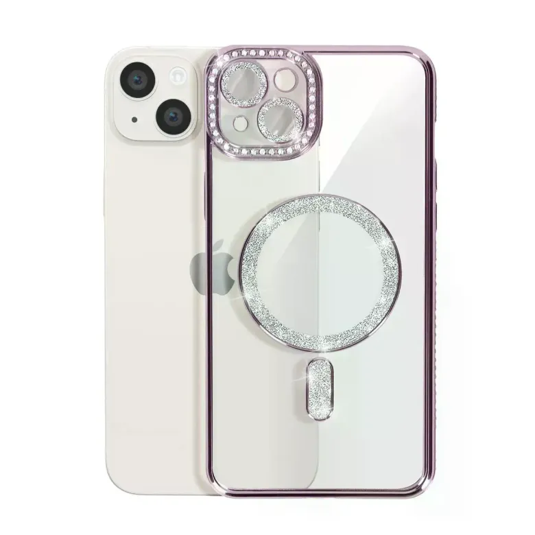 iPhone 15 Kılıf Joke Simli Magneticsafe Kılıf - Derin Mor