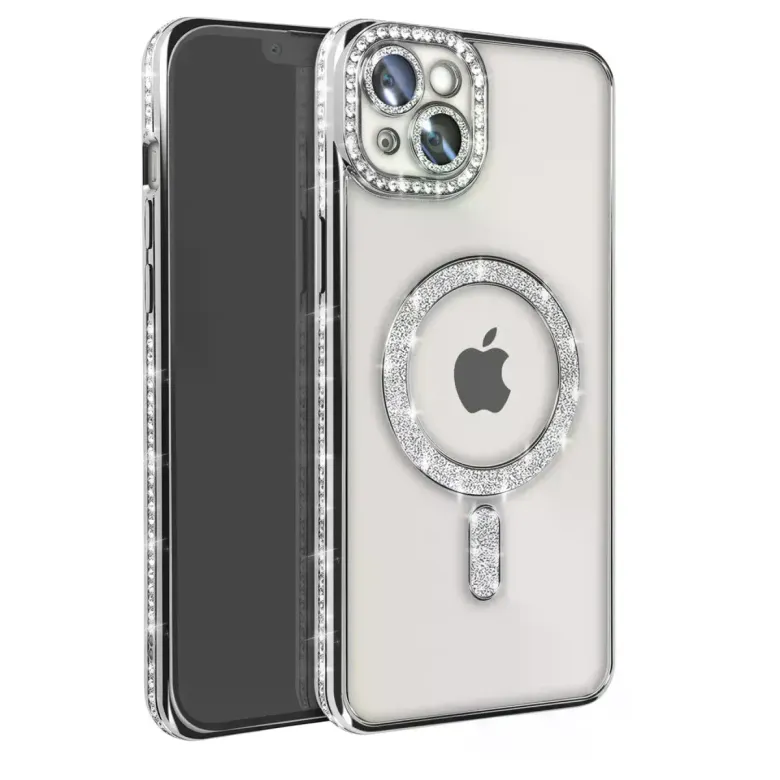 iPhone 15 Kılıf Joke Simli Magneticsafe Kılıf - Gümüş
