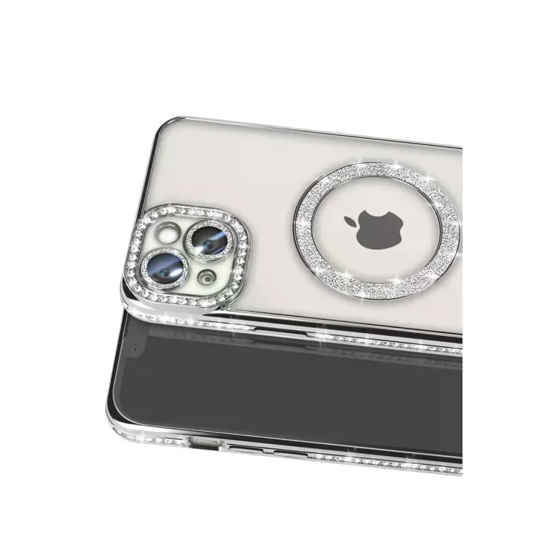 iPhone 15 Kılıf Joke Simli Magneticsafe Kılıf - Gümüş